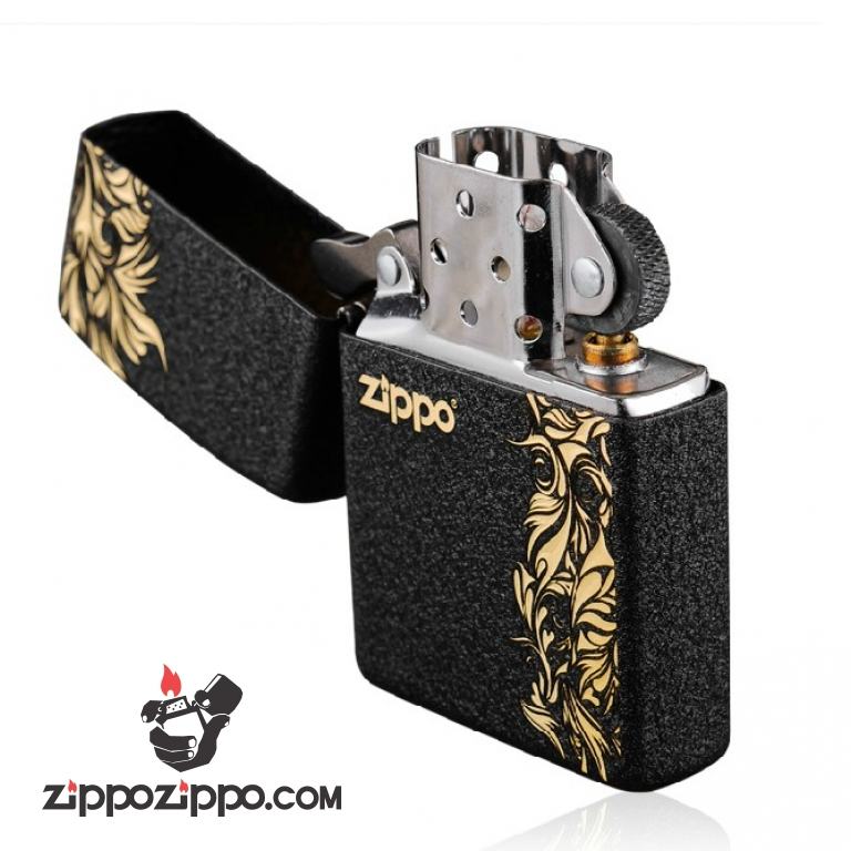Bật lửa Zippo phiên bản Original đen nứt in hoa văn