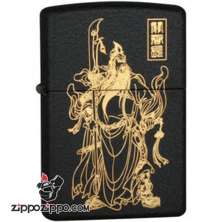 Bật lửa Zippo đen nứt in hình quan công