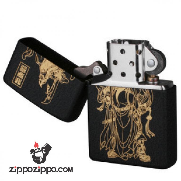 Bật lửa Zippo đen nứt in hình quan công