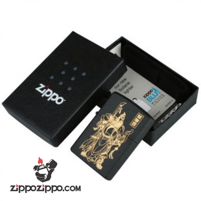 Bật lửa Zippo đen nứt in hình quan công