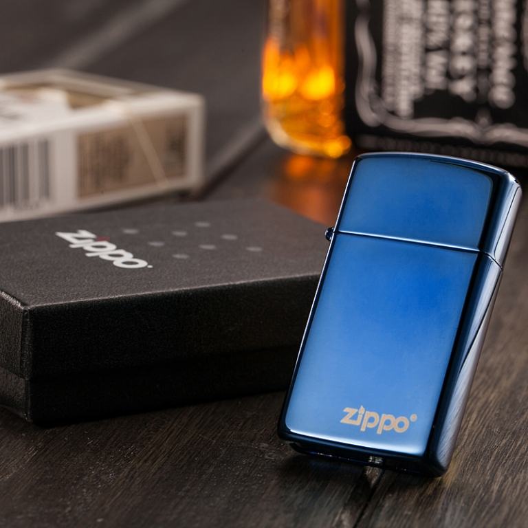 Bật Lửa Zippo Bản Nhỏ Phủ Bóng Màu Xanh Ngọc - Logo Zippo SKU 20494ZL – Zippo Slim Sapphire Zippo Logo