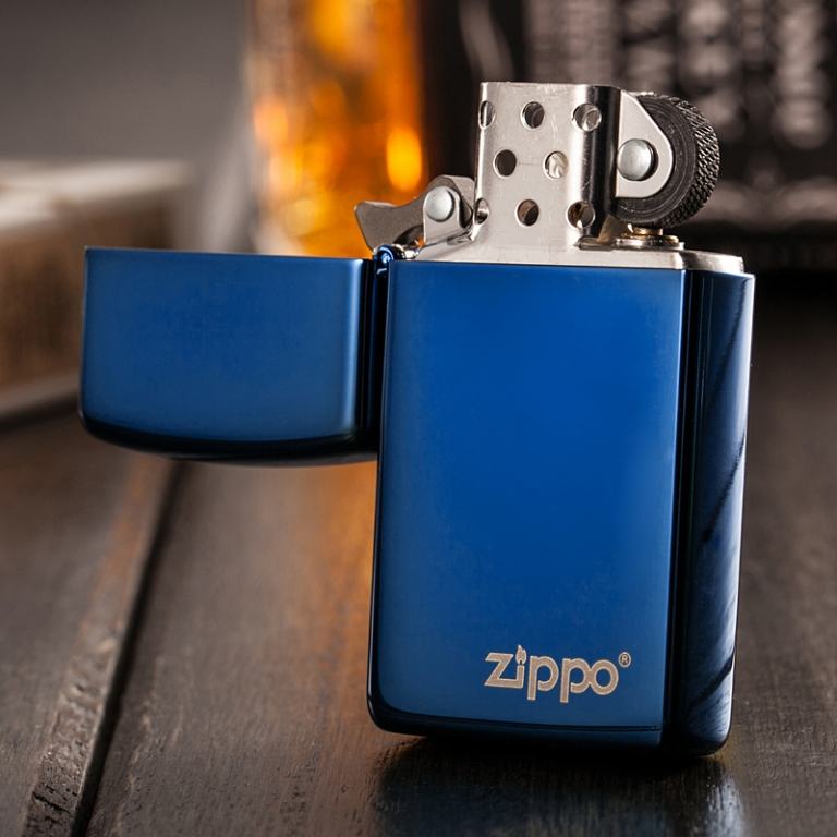 Bật Lửa Zippo Bản Nhỏ Phủ Bóng Màu Xanh Ngọc - Logo Zippo SKU 20494ZL – Zippo Slim Sapphire Zippo Logo