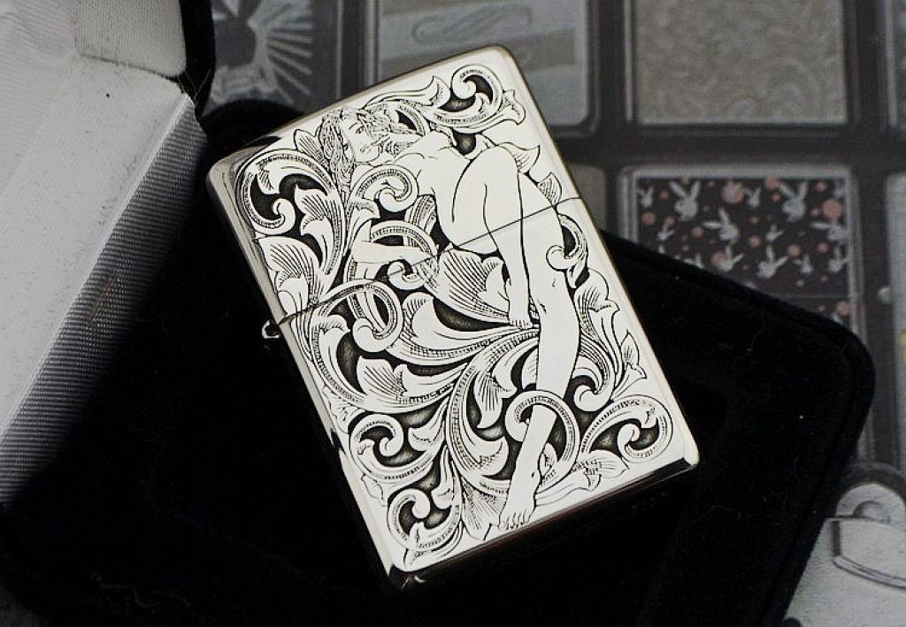 Bật lửa Zippo Bạc nguyên khối khắc hình cô gái