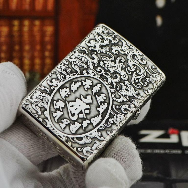 Bật lửa Zippo Bạc nguyên khối khắc Phật Như Lai