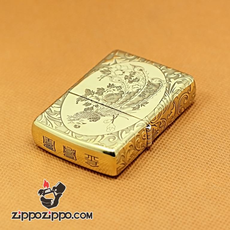 Zippo Chính Hãng Đồng Si Bóng Khắc Phượng Hoàng 2 Mặt