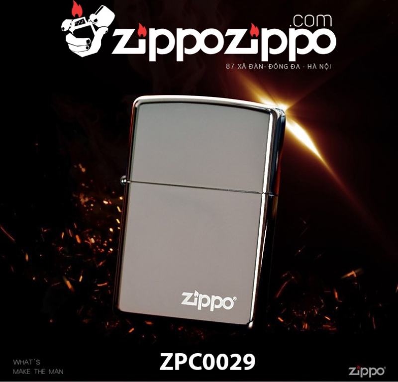 Bật Lửa Zippo Sơn Phủ Keo Bóng Xám Khói - Logo Zippo SKU 150ZL – Zippo Black Ice with Zippo Logo