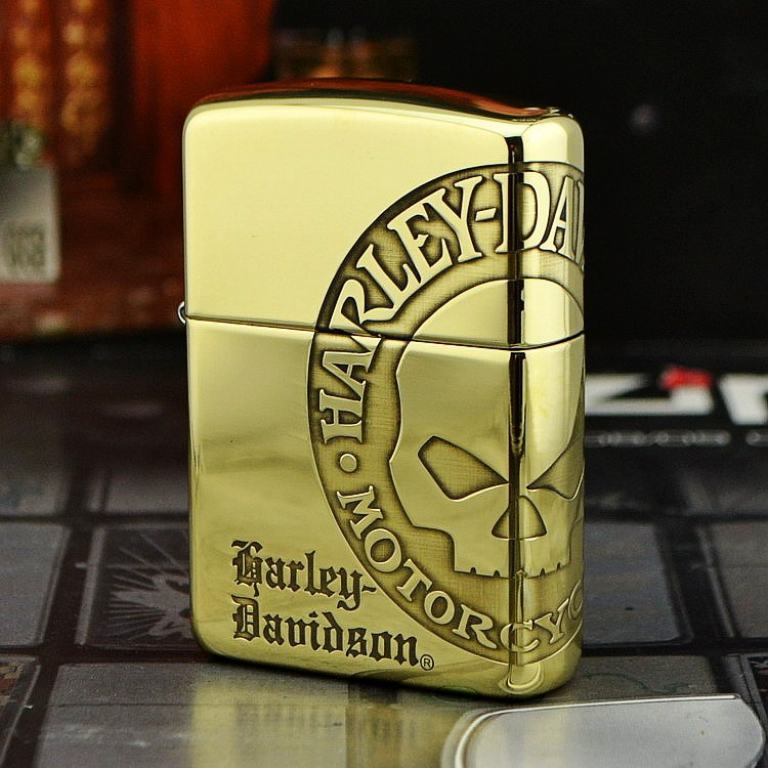 Zippo Chính Hãng Đồng Bóng Khắc Hình Đầu Lâu Harley Davidson