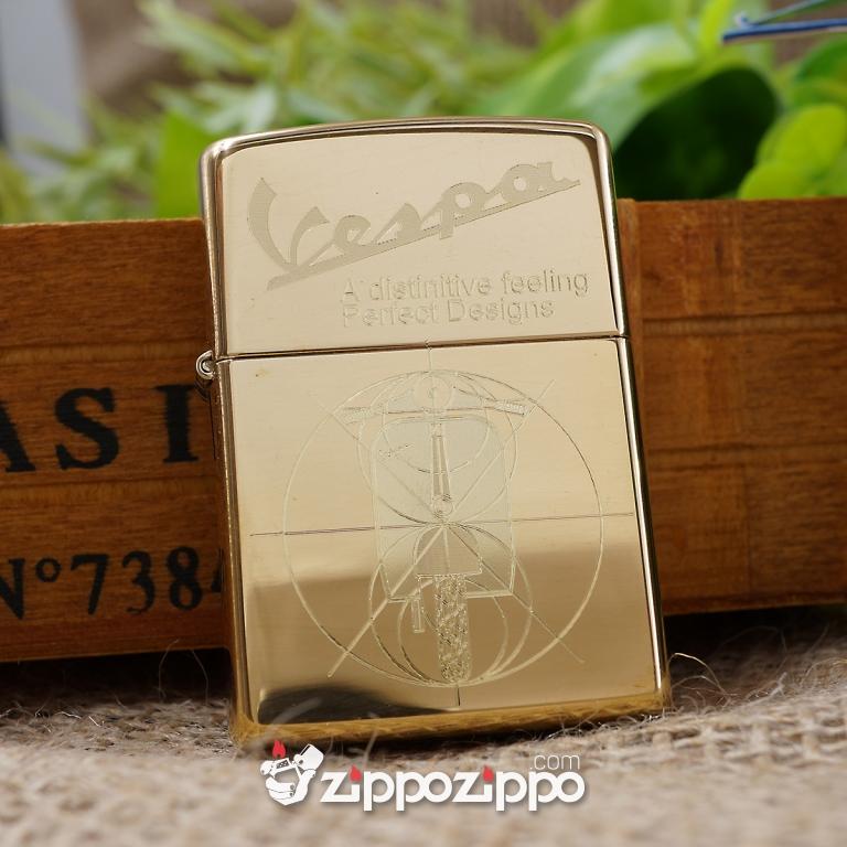 Bật lửa zippo vàng bóng khắc xe vespa