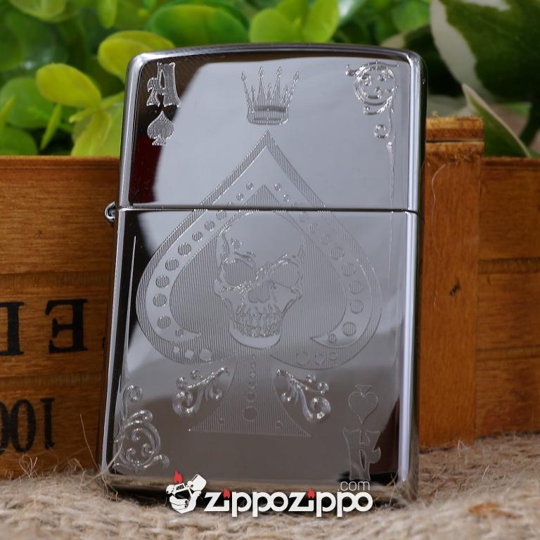 Bật lửa zippo mầu bạc khắc quân bài ái bích ( xì dách )