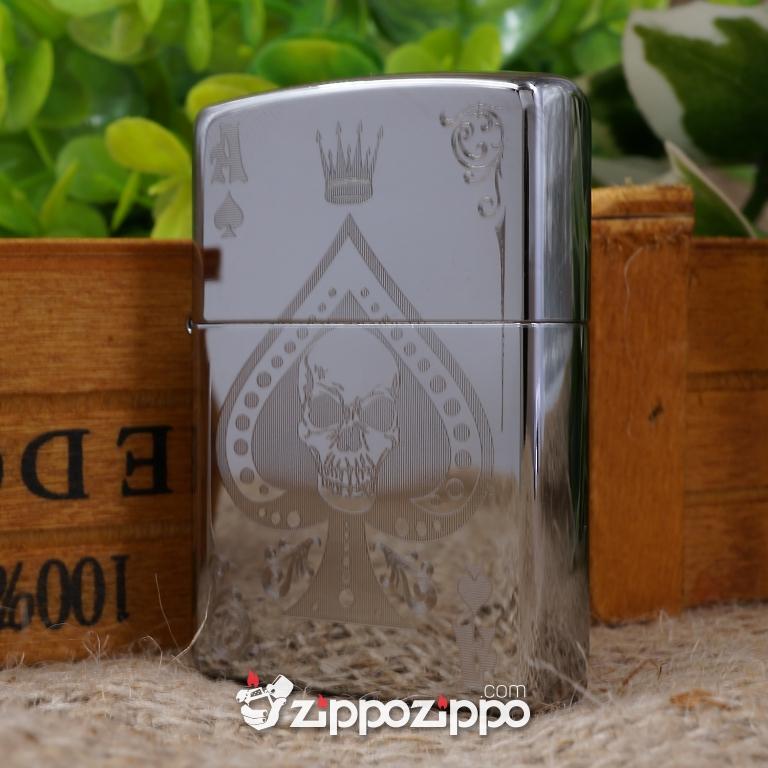 Bật lửa zippo mầu bạc khắc quân bài ái bích ( xì dách )
