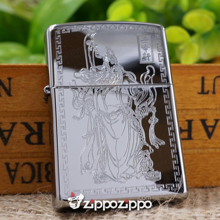 bật lửa zippo mầu bạc khắc hình quan công