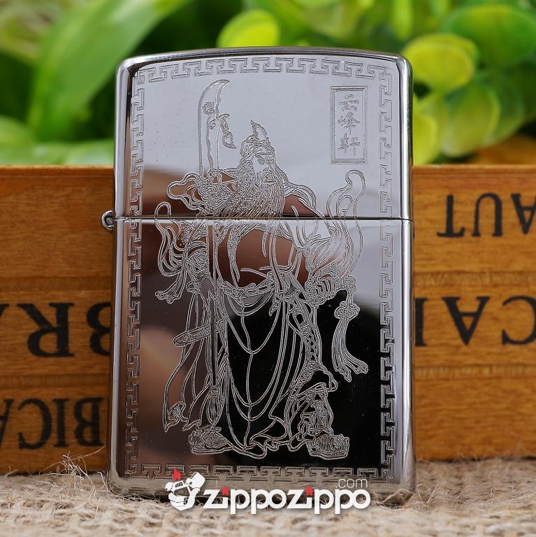 bật lửa zippo mầu bạc khắc hình quan công