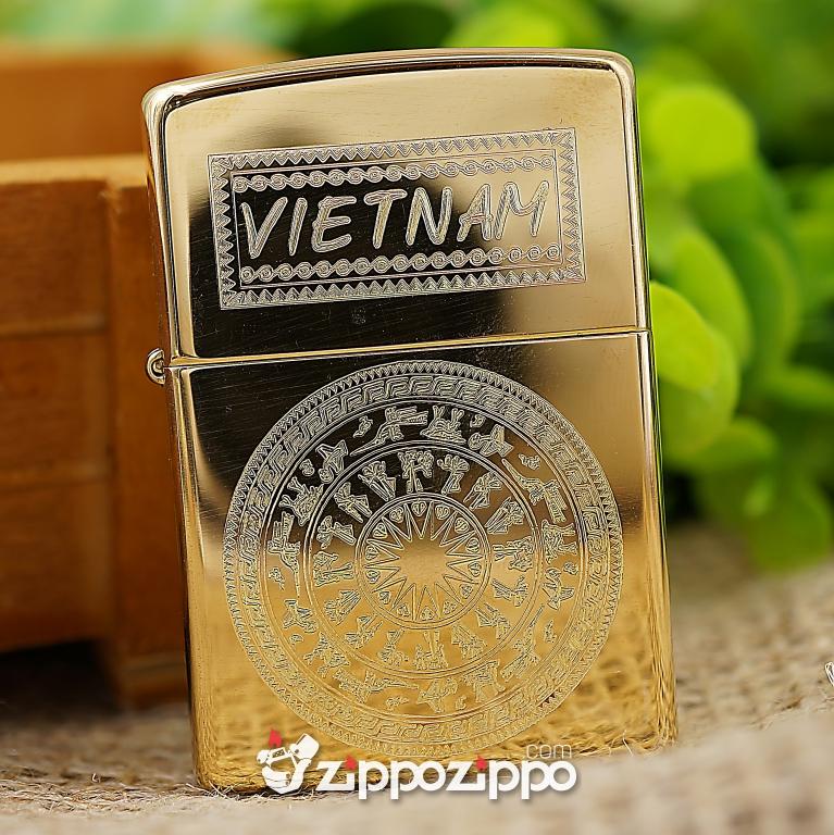 bật lửa zippo đồng khắc trống đồng có chữ