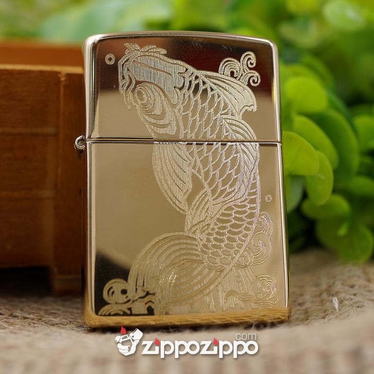 bật lửa zippo đồng khắc cá chép