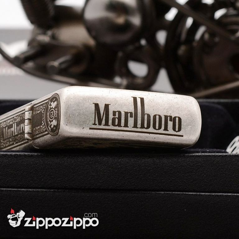 Zippo Chính Hãng Bạc Cổ Khắc Logo Marlboro