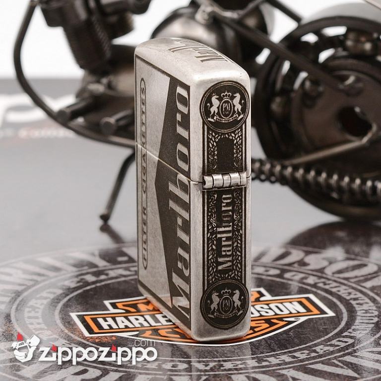 Zippo Chính Hãng Bạc Cổ Khắc Logo Marlboro