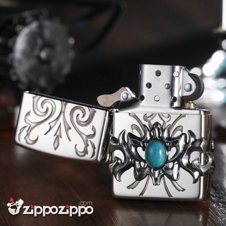 Bật Lửa Zippo Chính Hãng Họa Tiết Ấn Độ Đính Ngọc