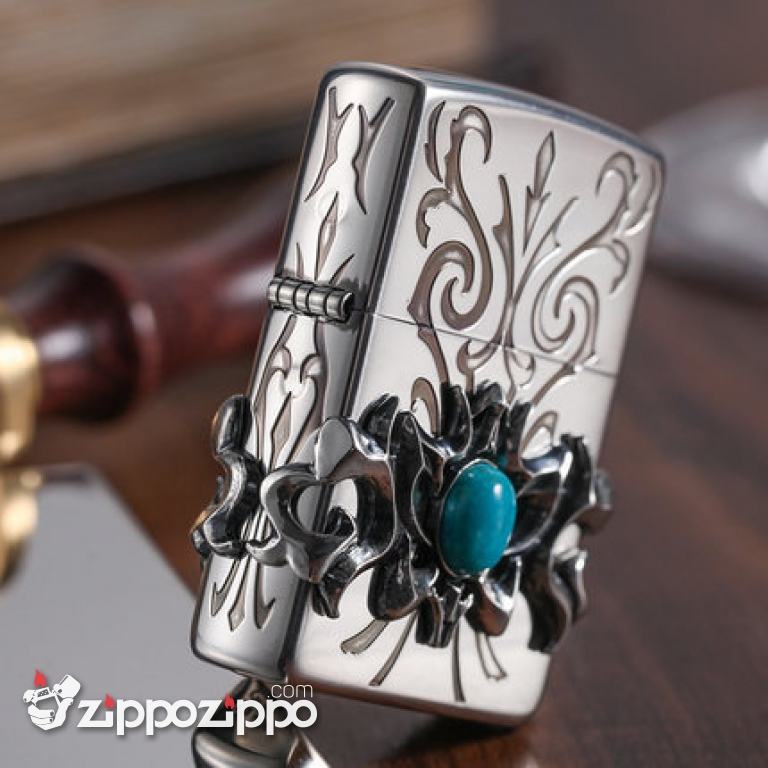 Bật Lửa Zippo Chính Hãng Họa Tiết Ấn Độ Đính Ngọc