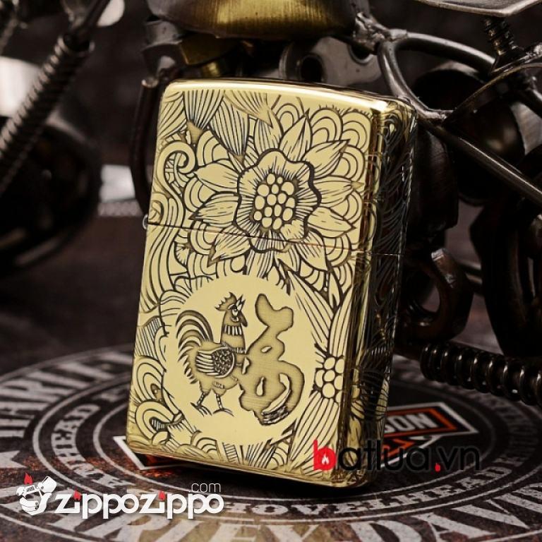 Zippo Chính Hãng Đồng Khắc 12 Con Giáp Tuổi Dậu (gà)