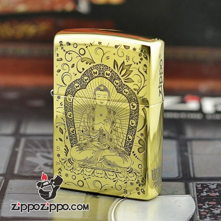 Bật lửa Zippo chất liệu đồng phiên bản bóng armor khắc Đức Phật Thích Ca Mâu Ni