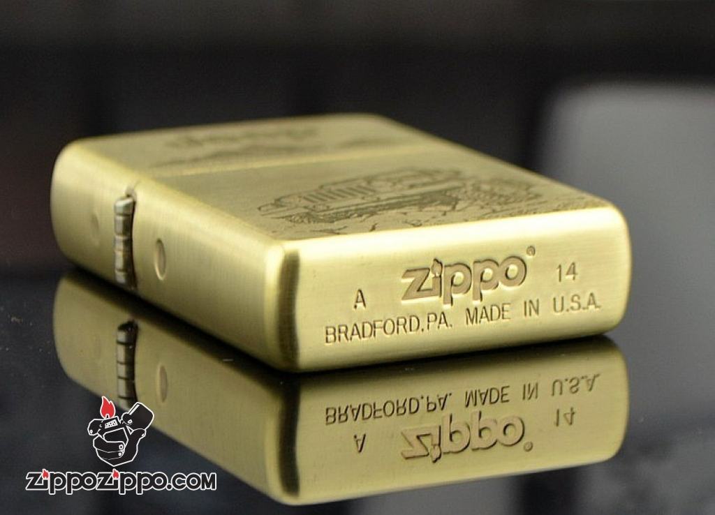 Zippo Chính Hãng Đồng Xước Khắc Hình Xe Jeep