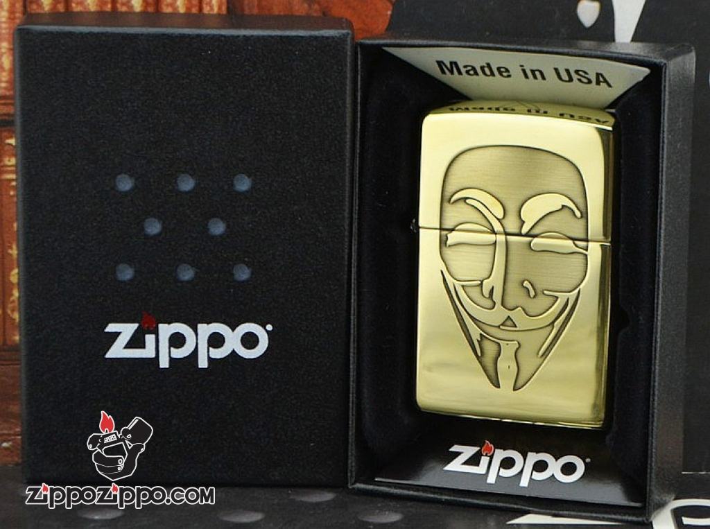 Zippo Chính Hãng Đồng Bóng Khắc Mặt Nạ V Of Vendetta bản ARMOR