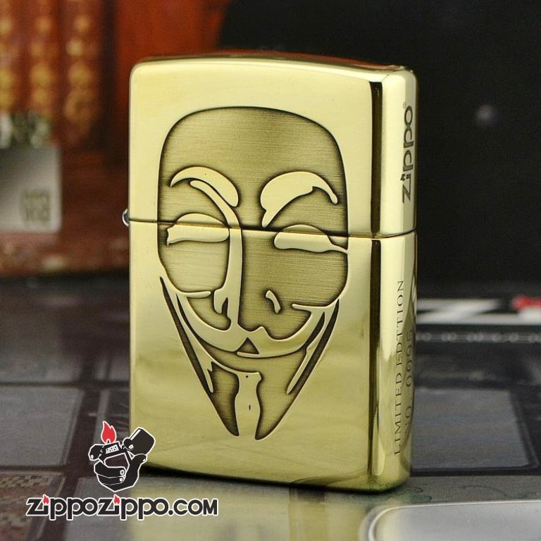 Zippo Chính Hãng Đồng Bóng Khắc Mặt Nạ V Of Vendetta bản ARMOR