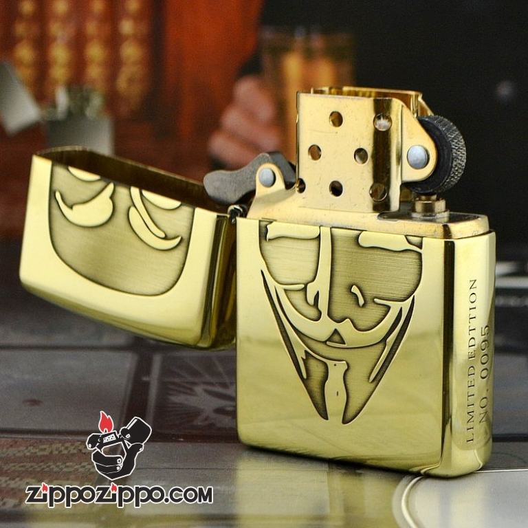 Zippo Chính Hãng Đồng Bóng Khắc Mặt Nạ V Of Vendetta bản ARMOR