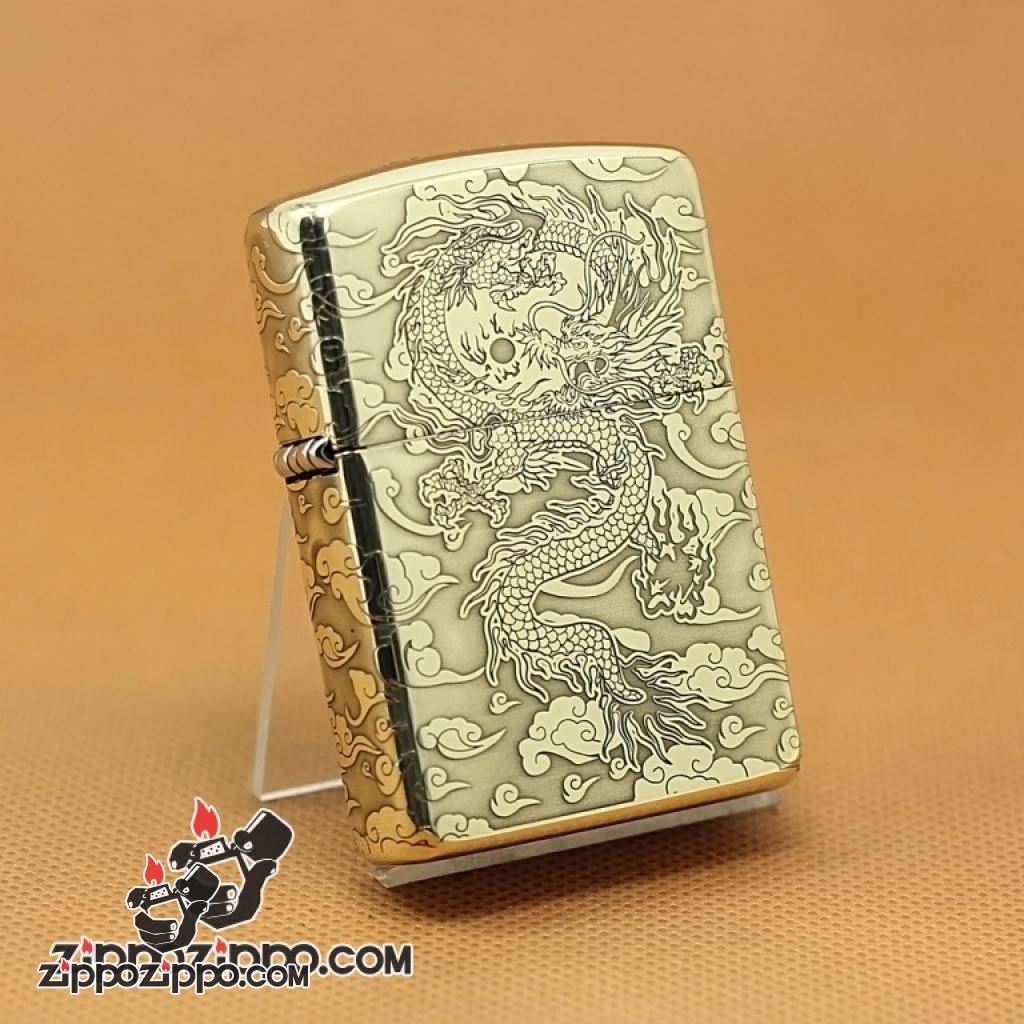 Zippo Chính Hãng Phiên Bản Đồng Si Bóng Khắc Rồng Bay Trên Mây