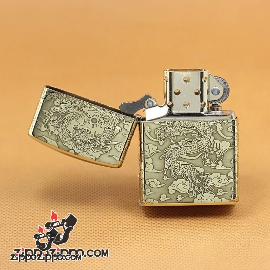 Zippo Chính Hãng Phiên Bản Đồng Si Bóng Khắc Rồng Bay Trên Mây