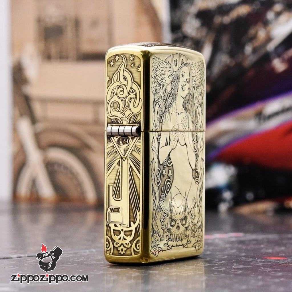 Zippo chính hãng đồng khắc hình cô gái sexy quyến rũ bản armor