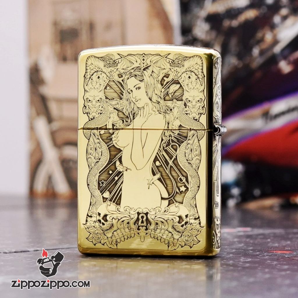Zippo chính hãng đồng khắc hình cô gái sexy quyến rũ bản armor