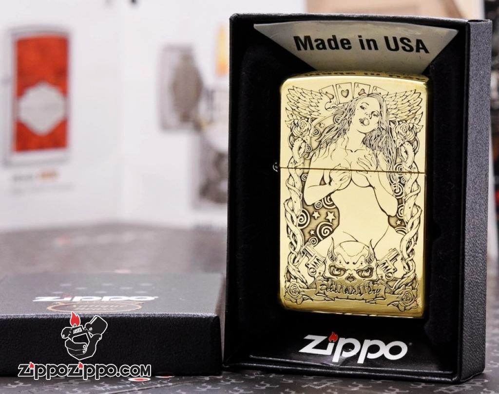 Zippo chính hãng đồng khắc hình cô gái sexy quyến rũ bản armor