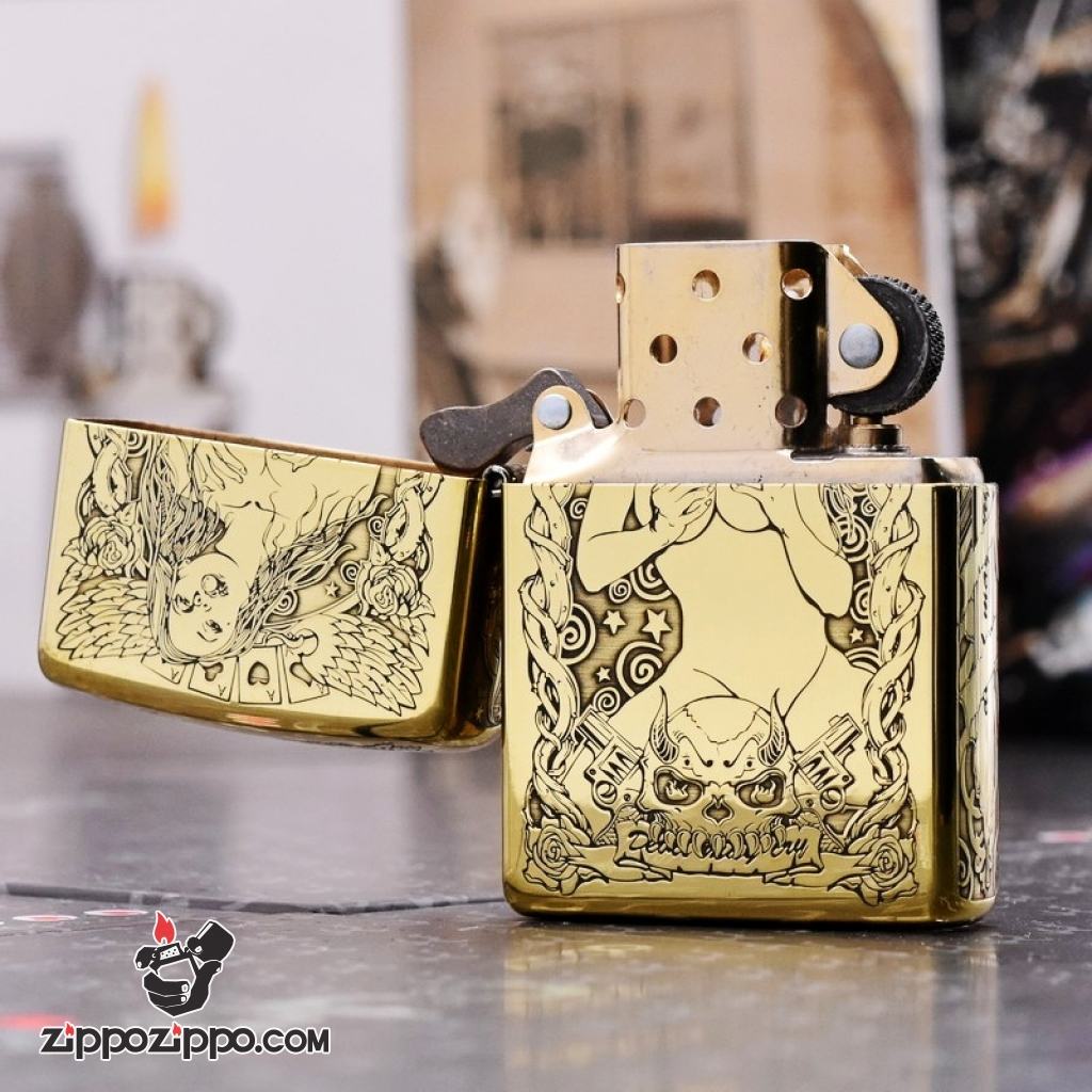 Zippo chính hãng đồng khắc hình cô gái sexy quyến rũ bản armor