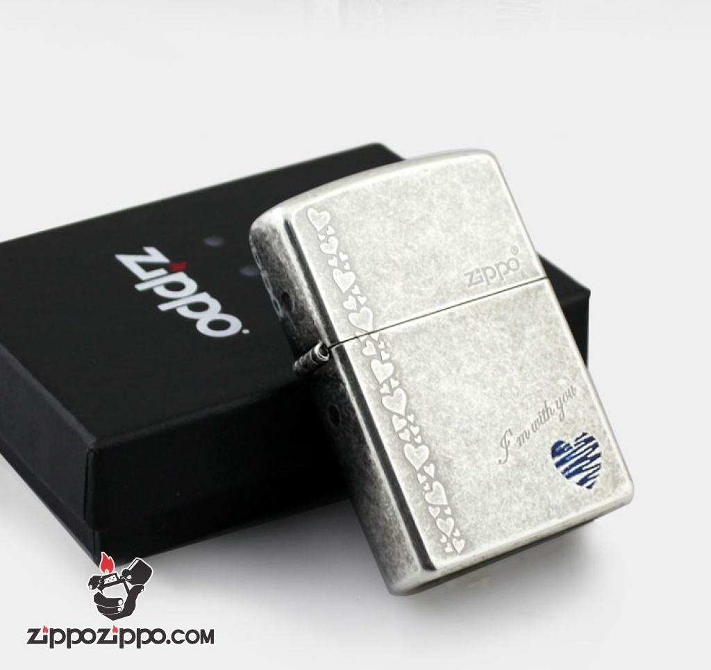 Bật lửa Zippo tình yêu chính hãng màu xám cổ