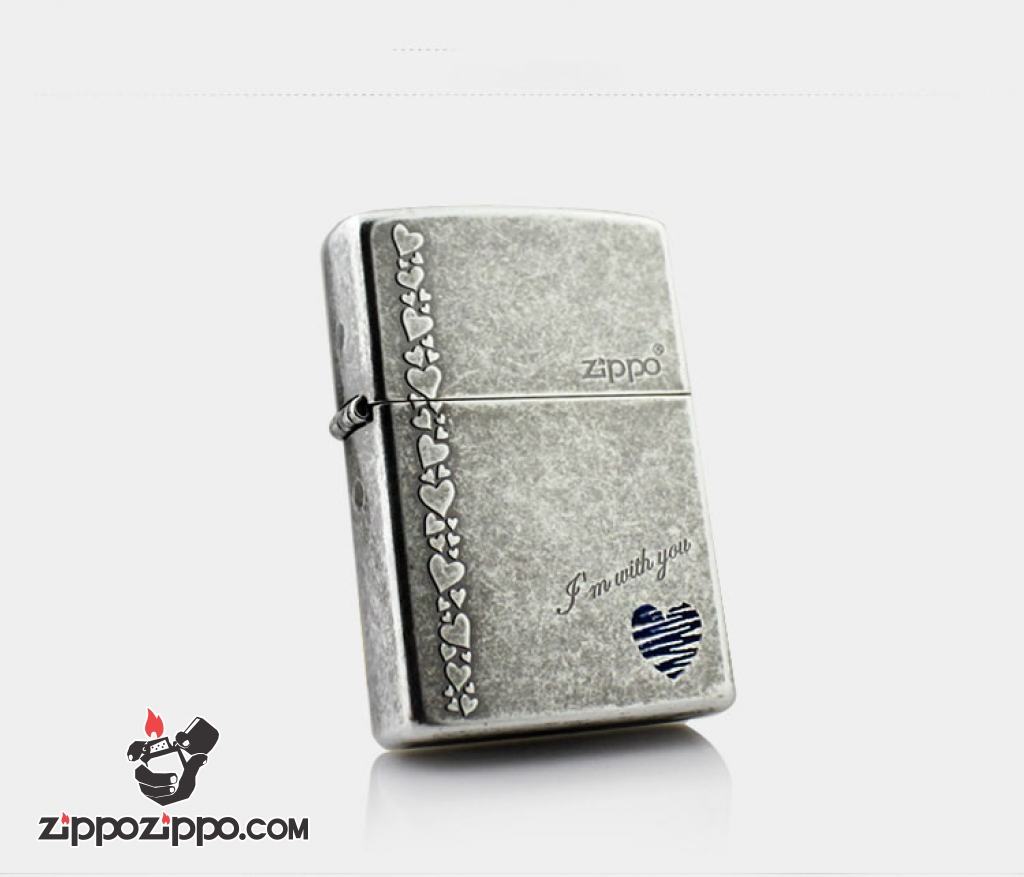 Bật lửa Zippo tình yêu chính hãng màu xám cổ