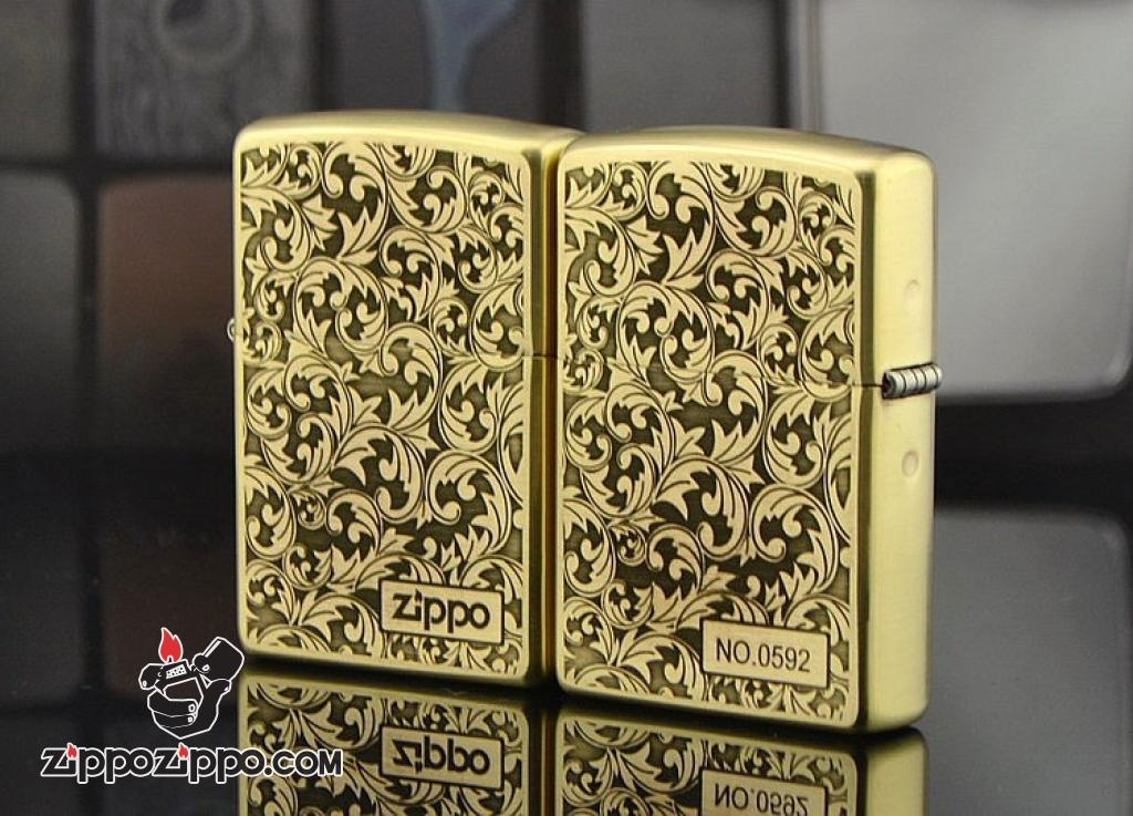 Zippo Chính Hãng Đồng Xước Khắc Họa Tiêt Hoa Văn Ý