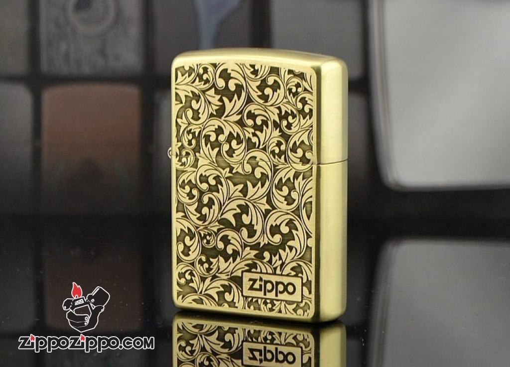 Zippo Chính Hãng Đồng Xước Khắc Họa Tiêt Hoa Văn Ý
