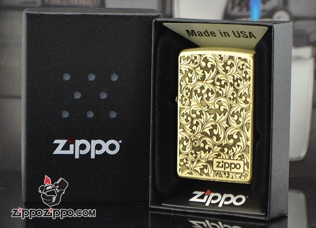 Zippo Chính Hãng Đồng Xước Khắc Họa Tiêt Hoa Văn Ý