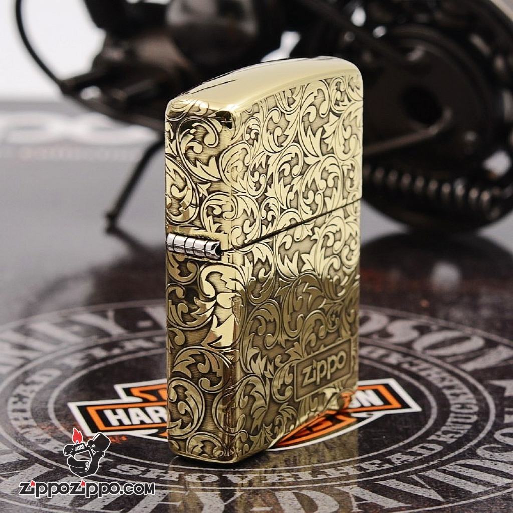 Zippo chính hãng đồng bóng khoăc hoa văn nổi logo zp