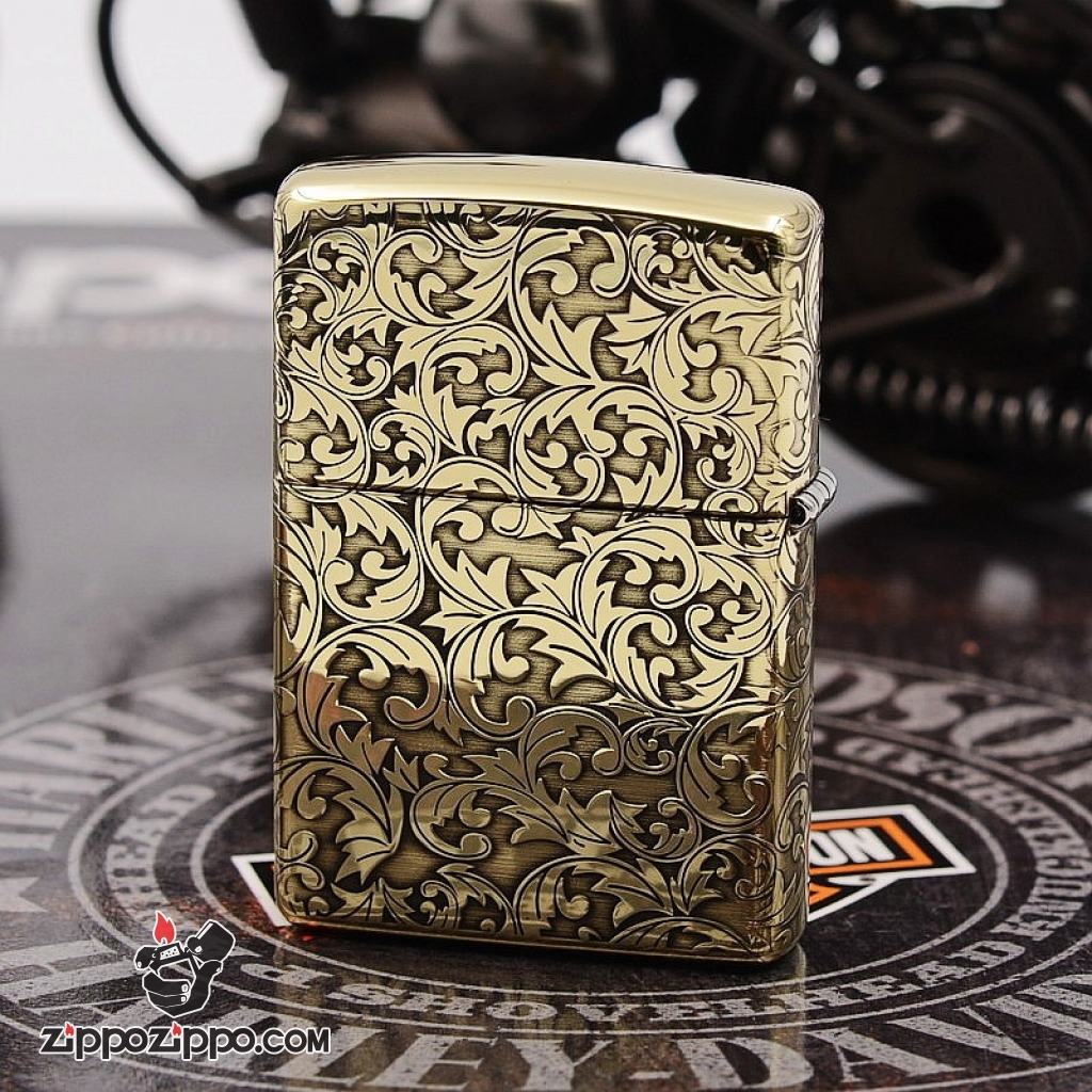 Zippo chính hãng đồng bóng khoăc hoa văn nổi logo zp