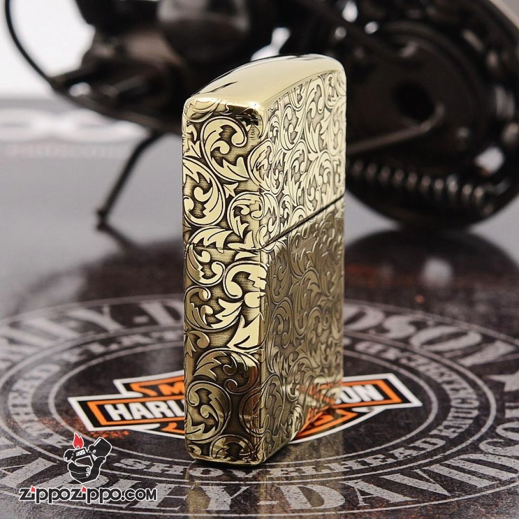 Zippo chính hãng đồng bóng khoăc hoa văn nổi logo zp