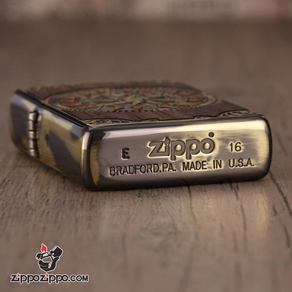 Zippo chính hãng ốp gỗ hoa văn