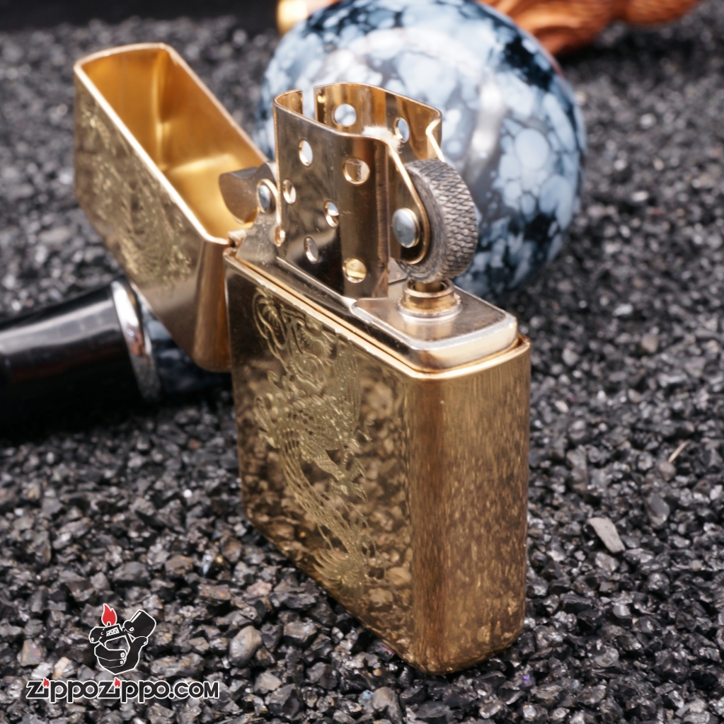 Zippo vàng khắc cá chép bản armor