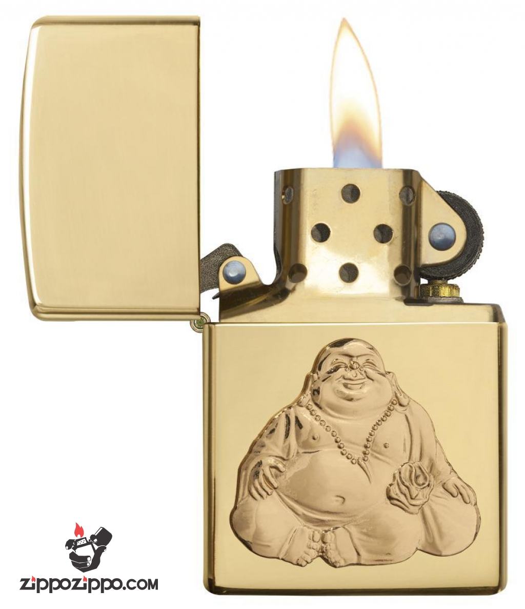 Bật Lửa Zippo Đồng Vàng Thần Buddha Cười - SKU 29626