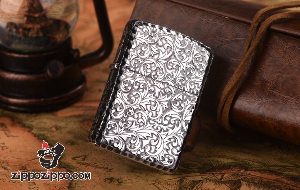 Zippo chính hãng nhật bạc khắc hoa văn