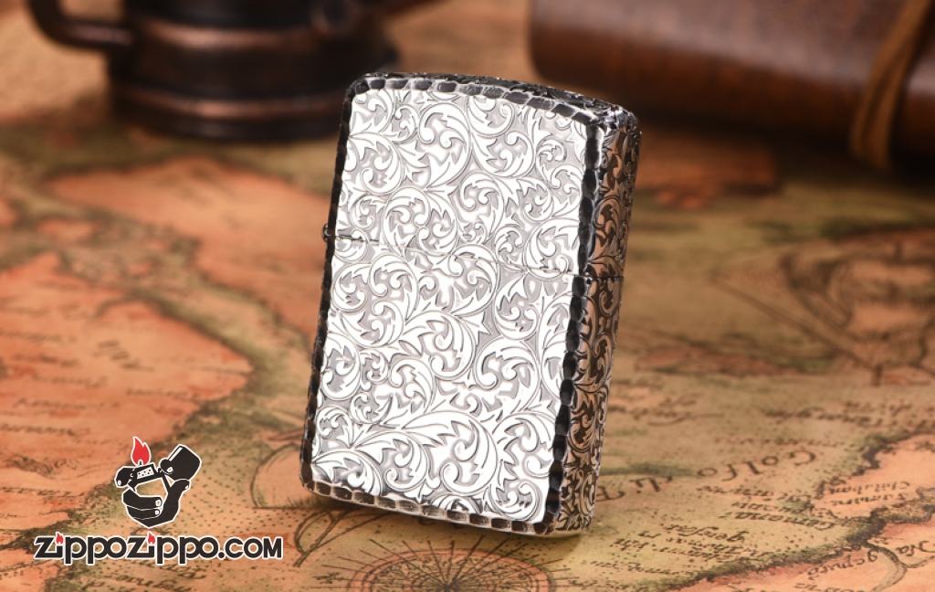 Zippo chính hãng nhật bạc khắc hoa văn