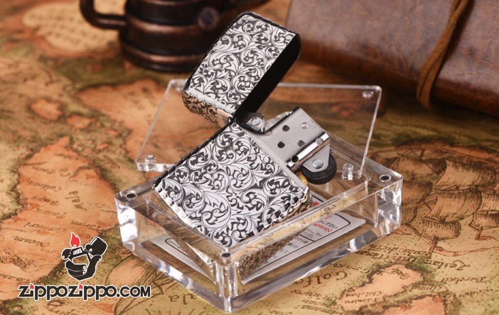 Zippo chính hãng nhật bạc khắc hoa văn