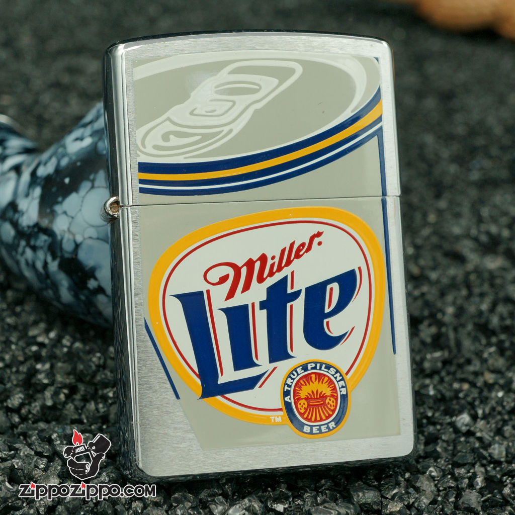 zippo cổ hãng bia miller -  bạc xước miller lite