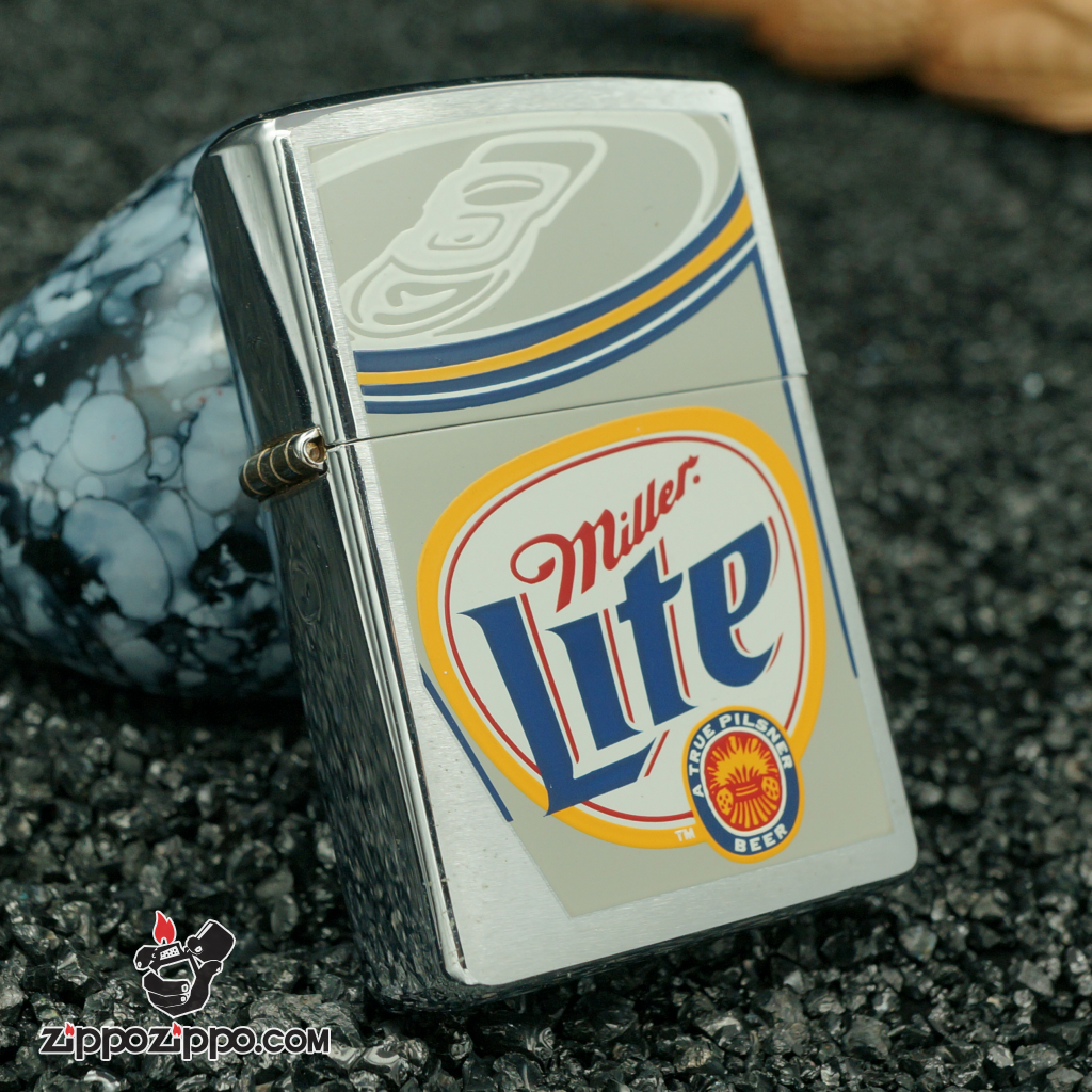 zippo cổ hãng bia miller -  bạc xước miller lite